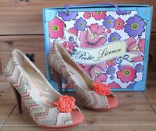 ? POETIC LICENCE MULTI COLOURED PEACH MIX PEEP TOE HIGH HEELED SHOES UK 5 ?