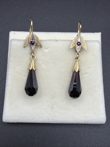 14ct gold garnet earrings - gold,
