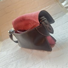 Luella Lambskin Designer Soft Brown Leather Pink Suede Interior Small Handbag