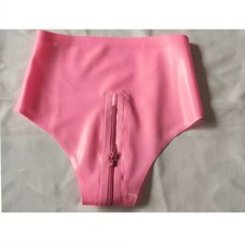 Women Pink Latex Panties Rubber Shorts with Bidirectional zip Underwear Handmade