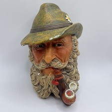 Bossons Alpine Man Pipe Chalkware Bust Vintage Art Wall Hanging