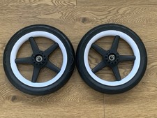 2x (Pair) Bugaboo FOX 1,2 &3 Foam Rear Wheels: 2 Back Tyres & Axles WHITE CAPS
