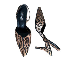 Women's Farfalla Slingback Shoes Size UK 4 EU 37 Sequin Animal Print Kitten Heel