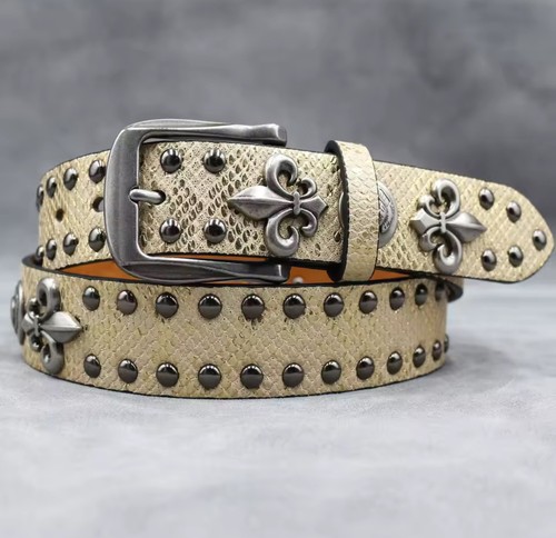 Leather belt chrome buckle - belt,