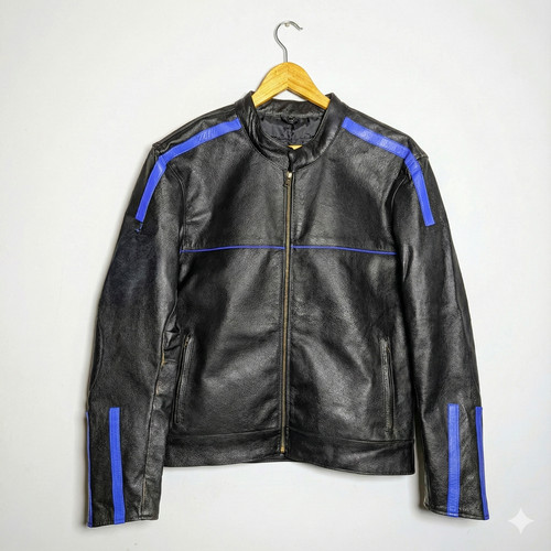 Men black leather jacket - black,