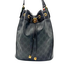 GUCCI Vintage GG Supreme Sherry Line PVC Leather Drawstring Shoulder Bag Auth