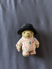 Vintage original mini flocked Paddington Bear 6cm PJs black hat