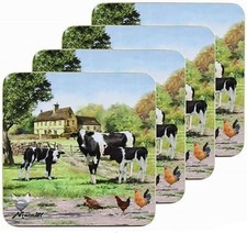 Set Of 4 Coasters Cow Farm