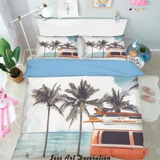 3D Green Palm Tree Beach Quilt