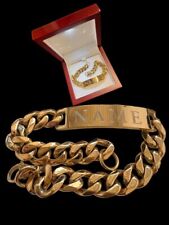 Gold Engraved ID Bracelet Chunky Chain Personalised Identity Engraved for Men