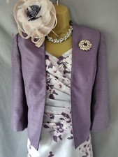 Size 10 Jacques Vert Silver & Purple Heather Dress, Jacket & Fascinator 