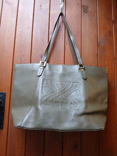 Biba olive green leather logo - leather,