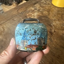 VINTAGE ANTIQUE COW BELL BRASS CATTLE BELL Austria  HANDPAINTED Goat Sheep 