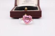 Silver pink stone heart mum ring