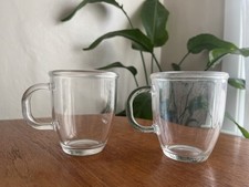 2x Large Glass Vintage Tea Mugs Heat Resistant w Handles 350ml Capacity ARCOROC