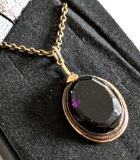 Antique Victorian amethyst glass pendant 925 silver chain. Gold tone