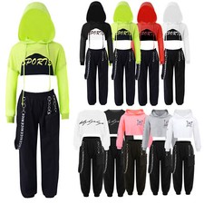 UK Kids Girls Yoga Gymnastics Workout Costumes Street Hip Hop Dance Sport Suit