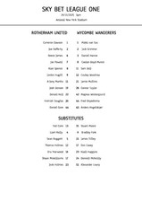 Rotherham United vs Wycombe Wanderers - A4 Teamsheet - 29/11/2025 - League One