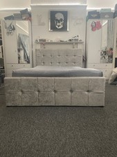 Crushed Velvet Ottoman Storage Bed Silver/Grey