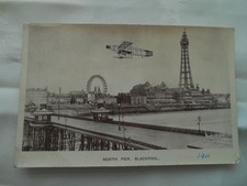 NORTH PIER BLACKPOOL RP POSTCARD 1911 ?  SHOWS EARLY BIPLANE  AND FERRIS WHEEL I