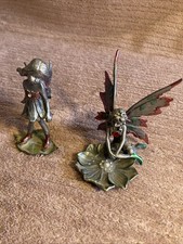 2x Pewter Pixie Fairies Figurines Touched With Red/ Green