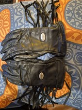 Harley Davidson Fringed Leather Motorcycle Gloves Womens Size Small Black