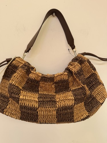 Straw check shoulder bag - m&s,