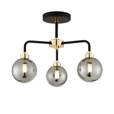 Modern Black with Brass Detail and Smoked Glass 3 Way Ceiling Light Fitting