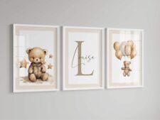 Personalised Boys Teddy Bear bedroom print (Set of 3 ) Pictures Nursery Print