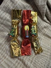 Set Of 3 Vintage Miniature Foil Paper Christmas Crackers 80s 90s Kitsch Tree
