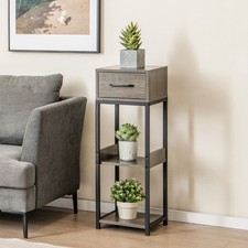 3 Tier Metal Plant Pot Stand with Drawer for Home Garden Grey