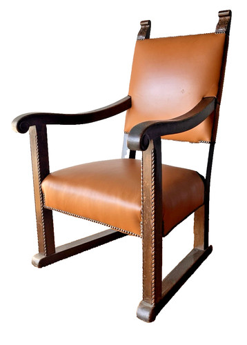 Antique carved oak leather - antique, &