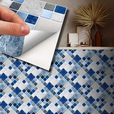 WALPLUS 15cm(6') 24 Pieces Stone Selection Blue and Grey Mosaic Wall Tile Sticke