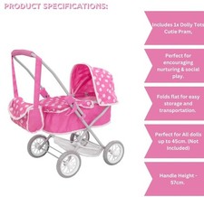 Dolly tots Pink Cutie Pram Pushchair Stroller