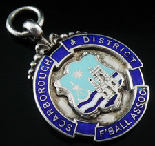 Sterling Silver Enamel Pocket Watch Fob Medal, Scarborough Football 1934
