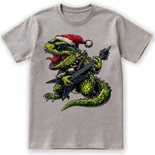 Cool Dinosaur Christmas T-Shirt T-Rex Playing Guitar Rocker Santa Hat Sweatshirt