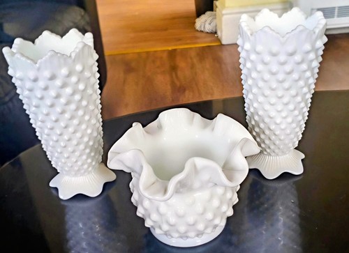 Piece fenton milk glass - 3,