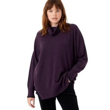 Brora Cashmere Jumper Size S/M Oversized Gauzy Polo Neck Plum Purple Sweater