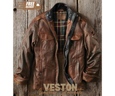 Men's Lambskin Leather Jacket American Casual Indian Workwear Style Retro Coat