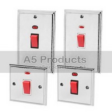 45 Amp Oven Cooker Switch with Neon Indicator Polished Mirror Chrome Victorian