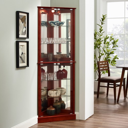 Wood lighted corner curio - corner,
