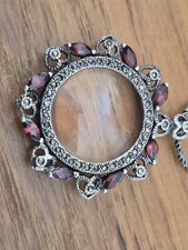 925 Marcasite With Pink Stones With Magnified Glass & 30 Inch Chain Vintage