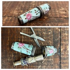 Old Antique Silver 1924 Stockwell Enamel Guilloche Sewing Kit Thimble Case etui