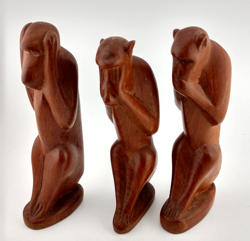 Three genuine hand carved - (3), hand-carved