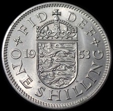 UK One Shilling 1953 Elizabeth II English Coin WCA 9973