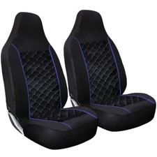 Deluxe Diamond Quilted 1+1 Pair Seat Cover Set Blue Piping Protection  Car Van