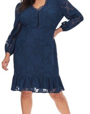 LOVEDROBE UK 18 EU 46 Long Sleeve Floral Jaquard Skater Dress With Lace Trim