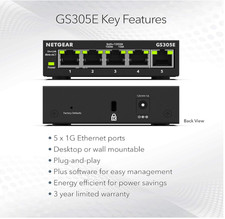 NETGEAR (GS305E100UKS) 5-Port Desktop Managed Ethernet Switch