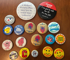 Vintage  Lot of 18  Metal Button Badges, Various Themes