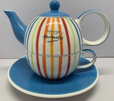 Whittard of Chelsea Tea for One Striped Teapot Tea Cup and Saucer - No Staining.